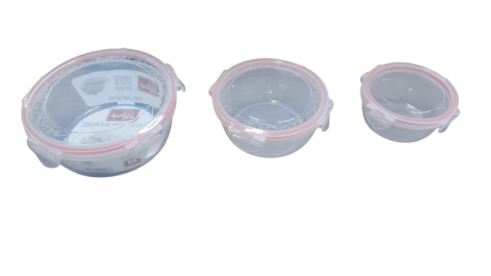 Conjunto 3 Potes Herméticos Redondos Multiuso Transparente Tampa Vedação Hermética Cozinha - Imagem 3