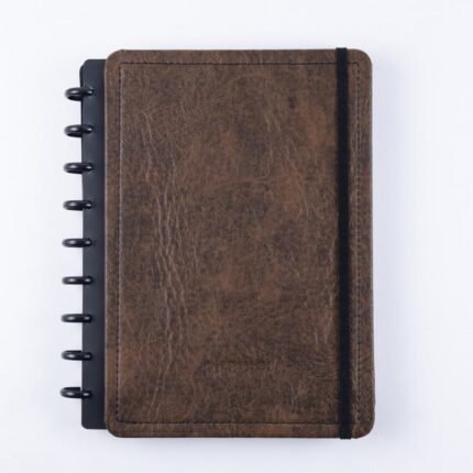 Caderno Couro Brown Disco Reposicionável Médio M Capa Dura