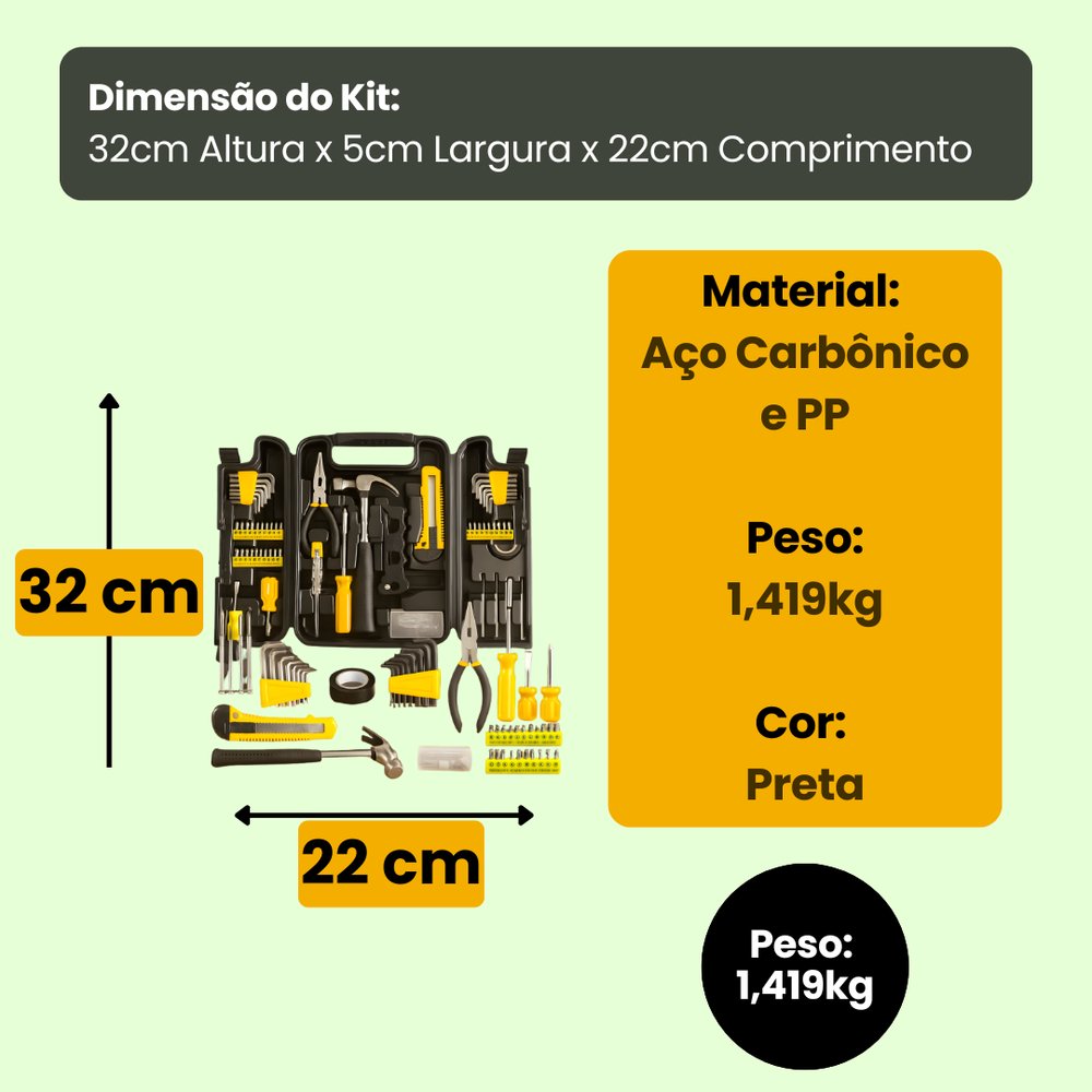 Jogo de Ferramenta com Maleta 200 Peças Kit Completo Profissional Aço Carbono Preto - Imagem 5