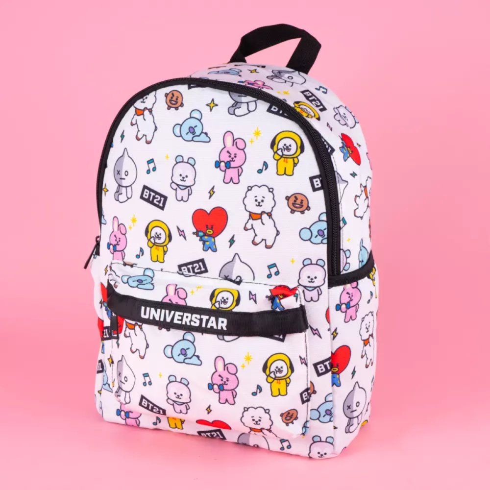 Mochila de Costa Escolar BT21 Branca Personagens Compartimentos Resistente 16 Litros - Imagem 6