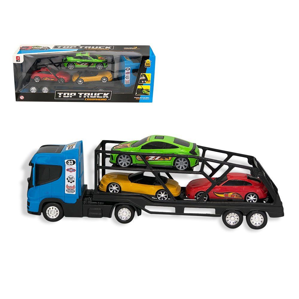 Caminhão Cegonheiro Grande Azul com 3 Carrinhos de Brinquedo Infantil Resistente e Realista - Imagem 5