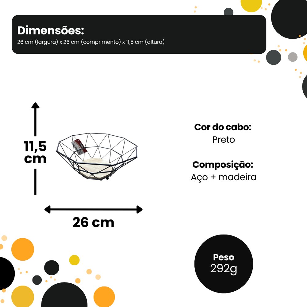 Fruteira Diamond Ecowood Preta 3 Andares Madeira Eco Friendly Organizador Cozinha - Imagem 3