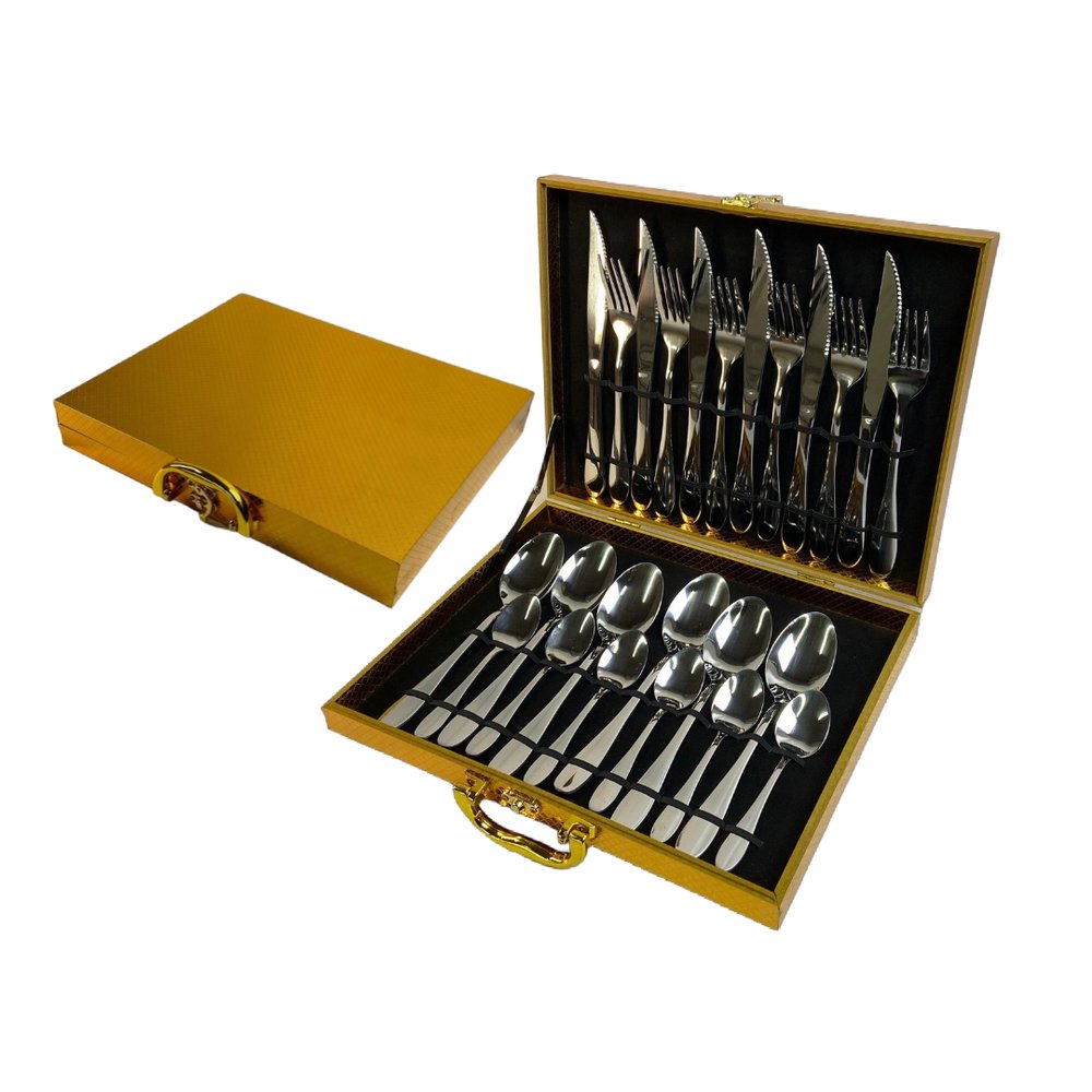 Conjunto 24 Peças Talheres Inox Dourado com Maleta Resistente para Mesa Completa - Imagem 2