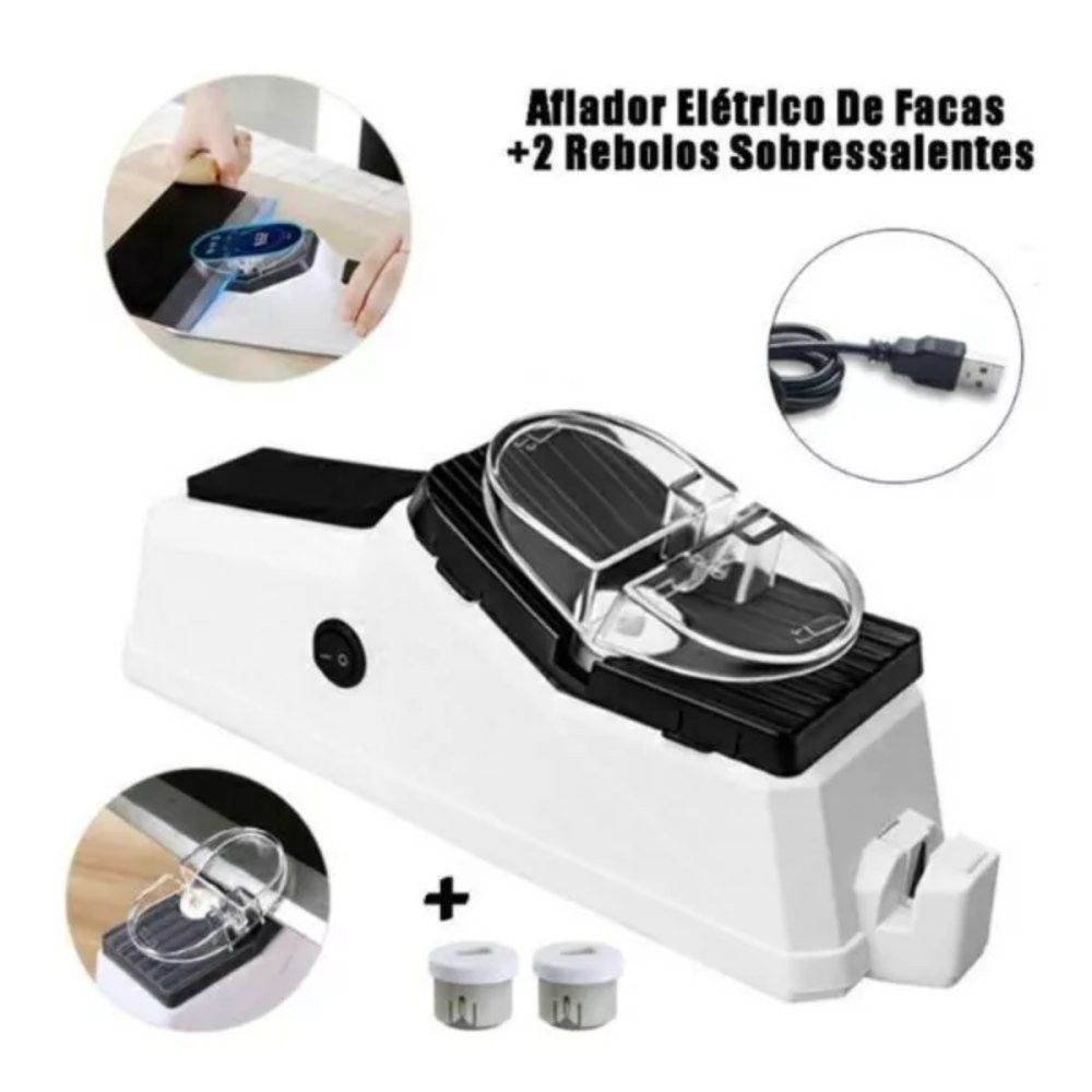 Amolador Afiador Elétrico de Facas e Tesouras Bivolt Branco Potente e Compacto - Imagem 15