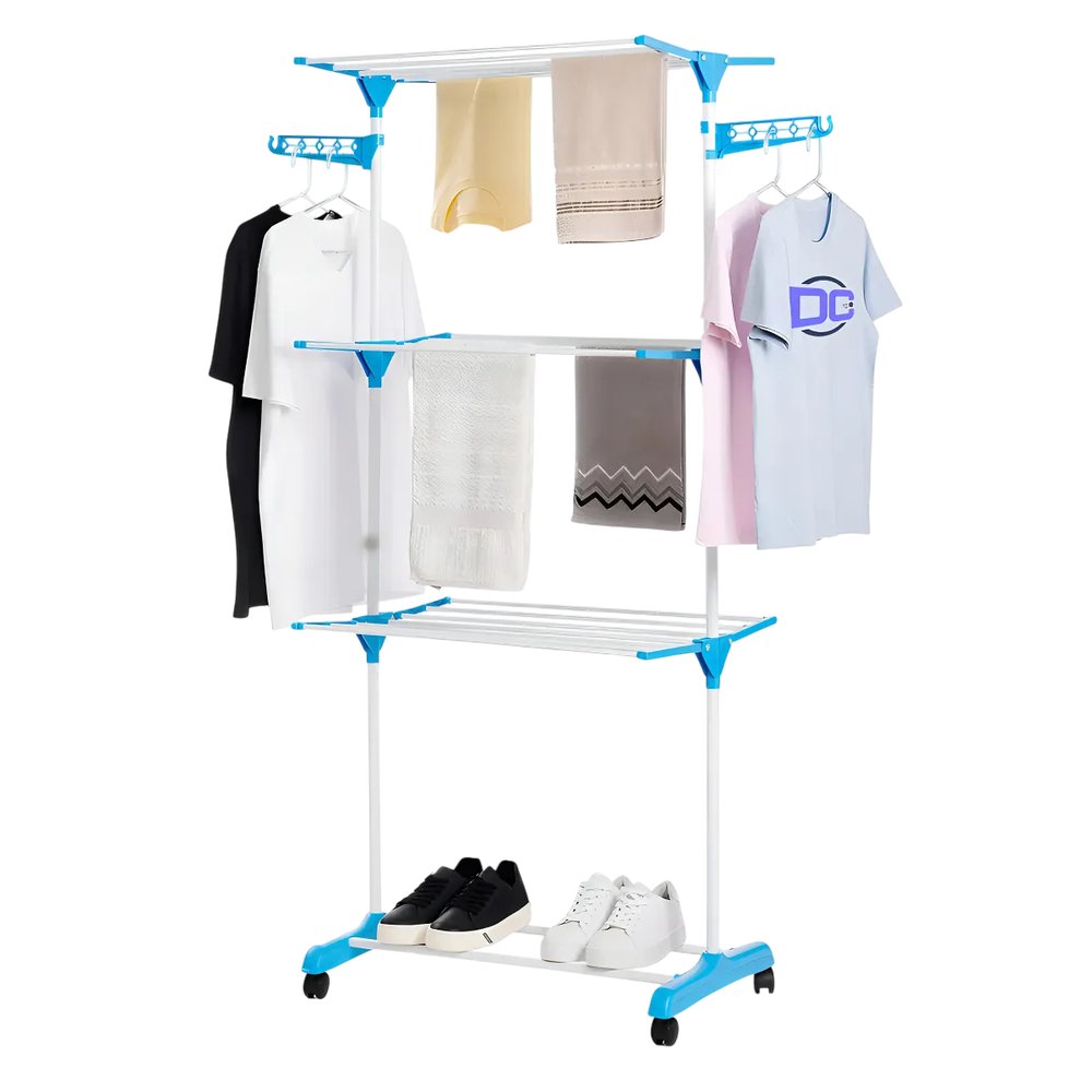 Multi Varal de Chão 3 Andares com Bandejas e Cabideiro Branco Organizador de Roupas - Imagem 2