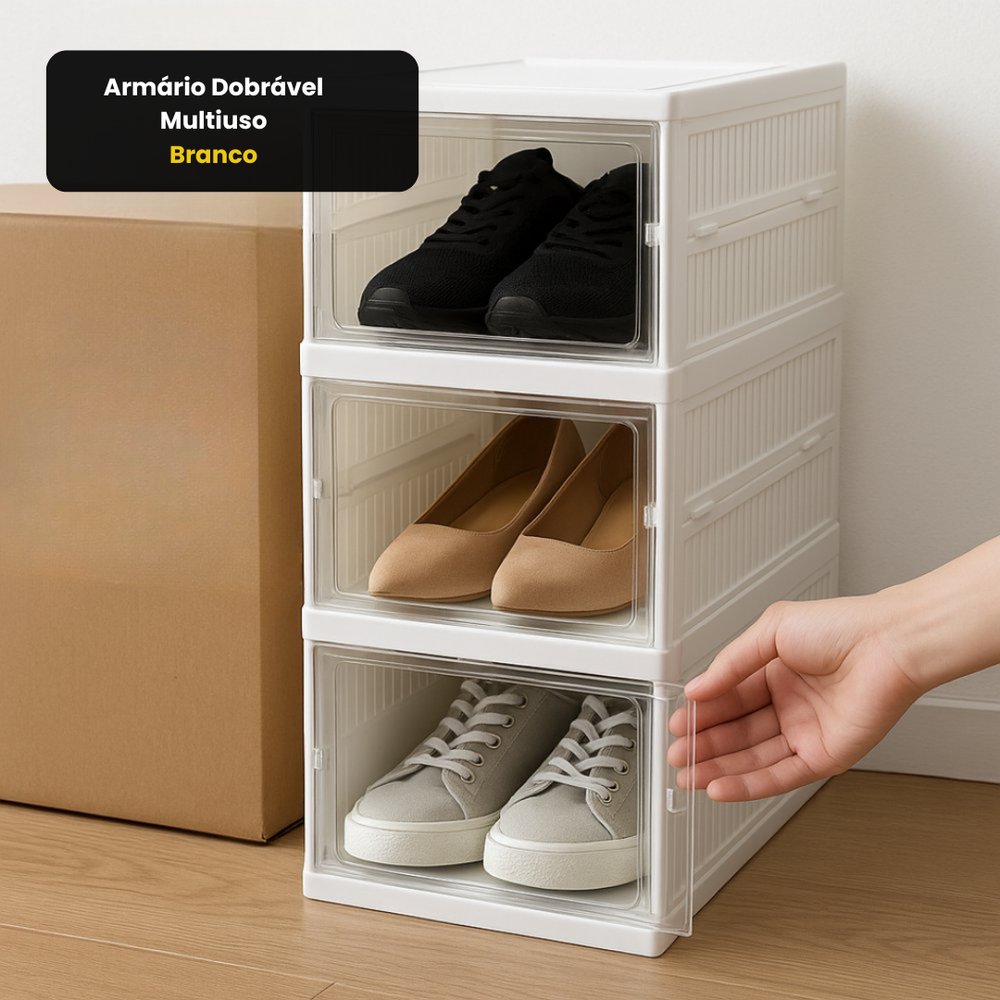 Armário Dobrável Multiuso Branco 4 Prateleiras PVC Resistência Suporte Móvel Fácil Montagem - Imagem 4