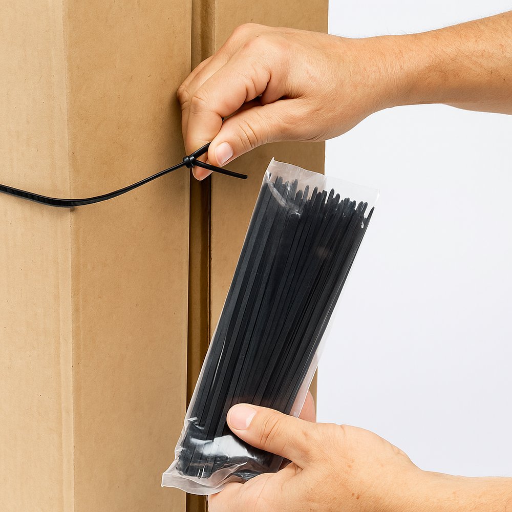 Abraçadeira de Nylon 20cm x 3,6mm 100 Unidades Preta Resistência Alta Fixação Organizador Cabo - Imagem 3