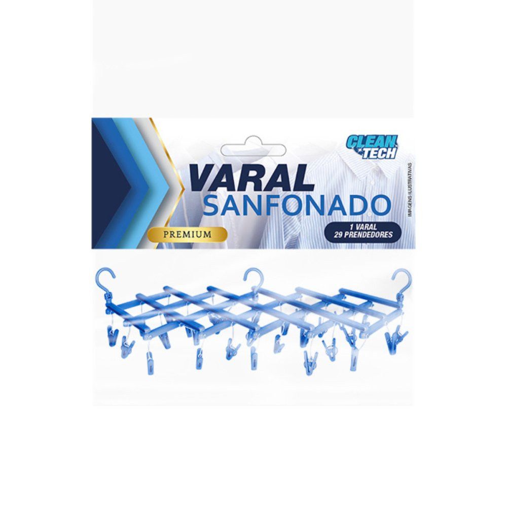 Varal Premium Sanfonado Com 29 Prendedores Sortido Resistência Alta Espaço Econômico - Imagem 2