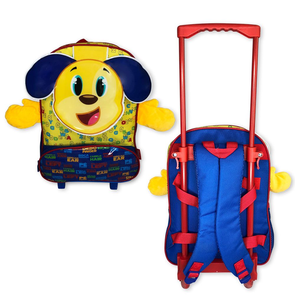 Mochila Infantil Escolar Cachorro com Rodinhas Amarela Resistente 16 Polegadas para Meninos e Meninas - Imagem 2