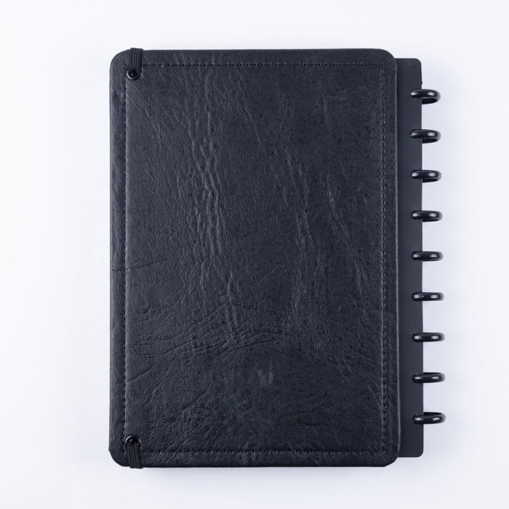 Caderno Capa Dura Couro Black Disco Reposicionável Médio M - Imagem 2