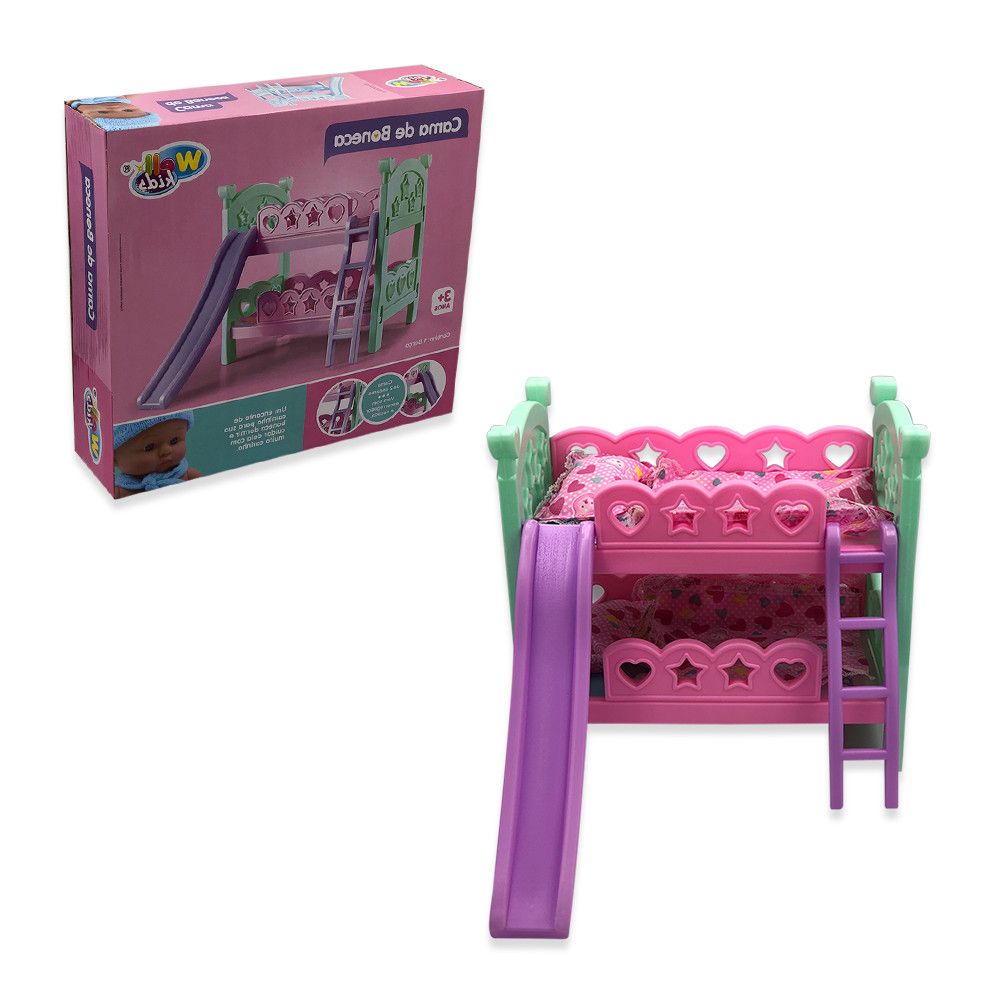 Berço de Brinquedo com Escorregador Infantil Rosa Plástico Resistente Compacto - Imagem 2