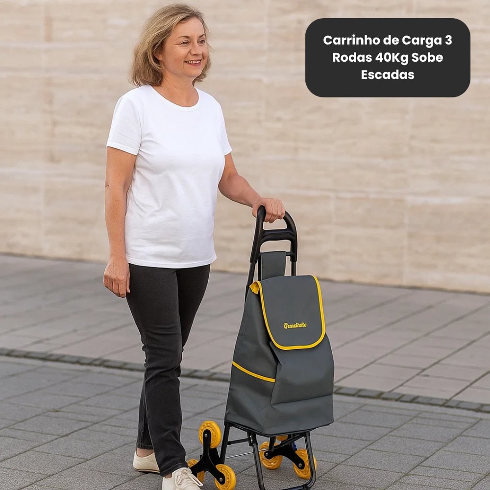 Carrinho de Carga 3 Rodas Sobe Escadas 40Kg Aço Reforçado Compacto Resistência - Imagem 7
