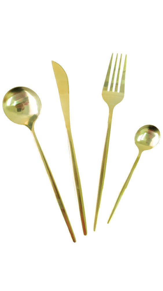 Conjunto Talher 24 Peças Dourado Inox Lavável Resistente Mesa Jantar - Imagem 4