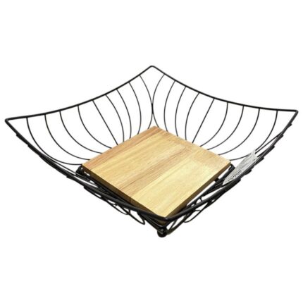 Fruteira Quadrada Aramada Ecowood 25 cm Metal Preta Organizador Cozinha