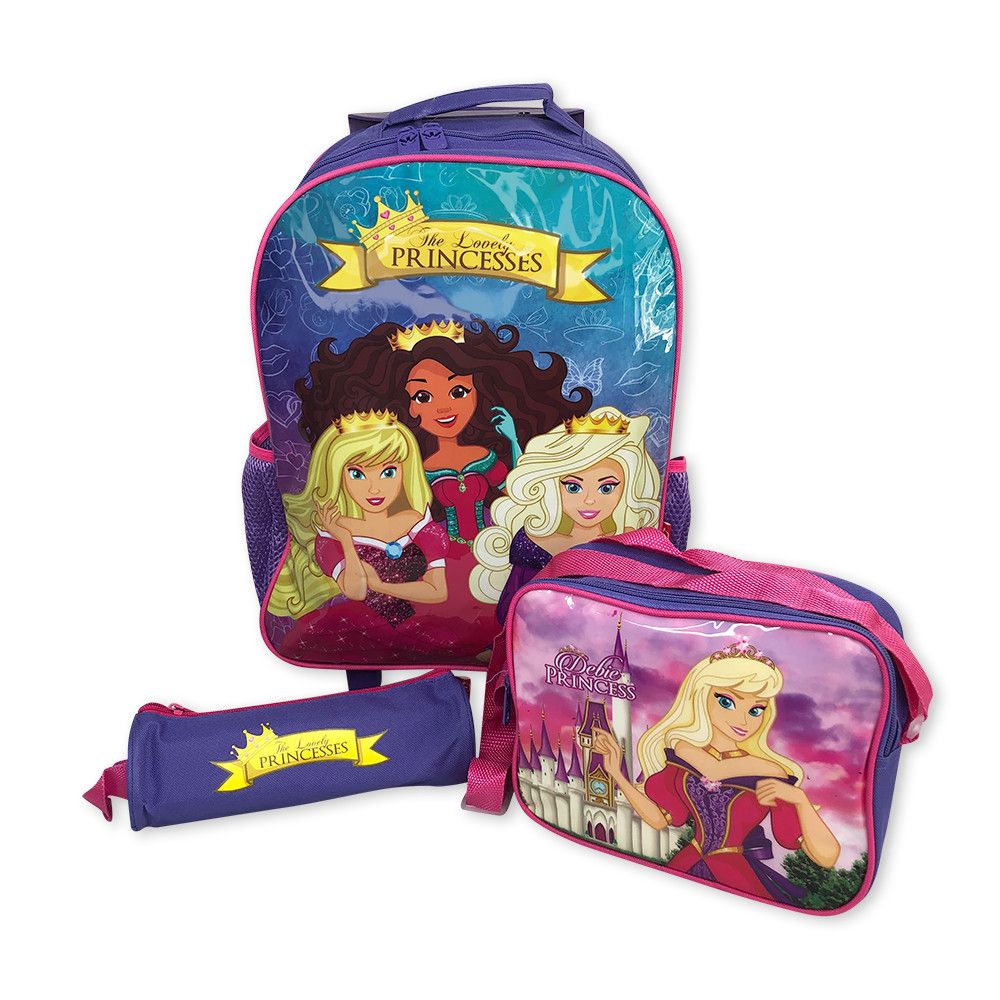 Kit Mochila Infantil Escolar Princesas 3 Peças Roxa Resistente Impermeável para Meninas - Imagem 6