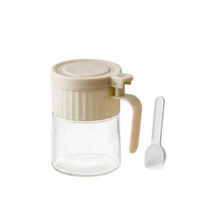 Porta Condimentos Redondo Vidro 280ml com Colher Tampa Hermética Acessório Cozinha