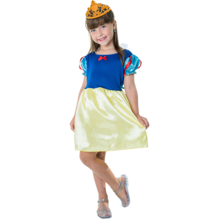 Kit Infantil Fantasia Princesa Azul e Amarela Tamanho M Vestido Carnaval Festa Infantil