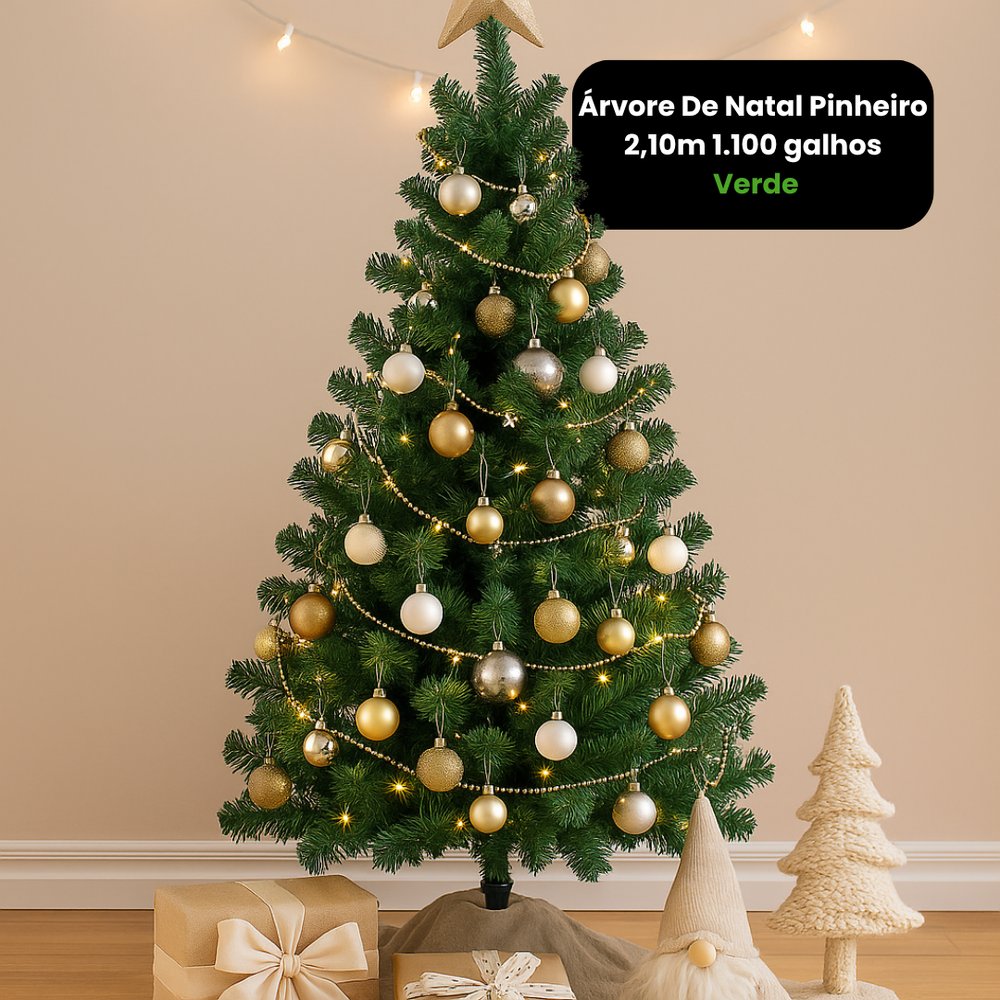 Árvore de Natal Pinheiro 2,10m 1.100 Galhos Verde Natural Artificia Decorativa Natal