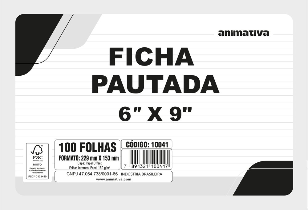 Ficha Pautada 6'' x 9'' 100 Folhas