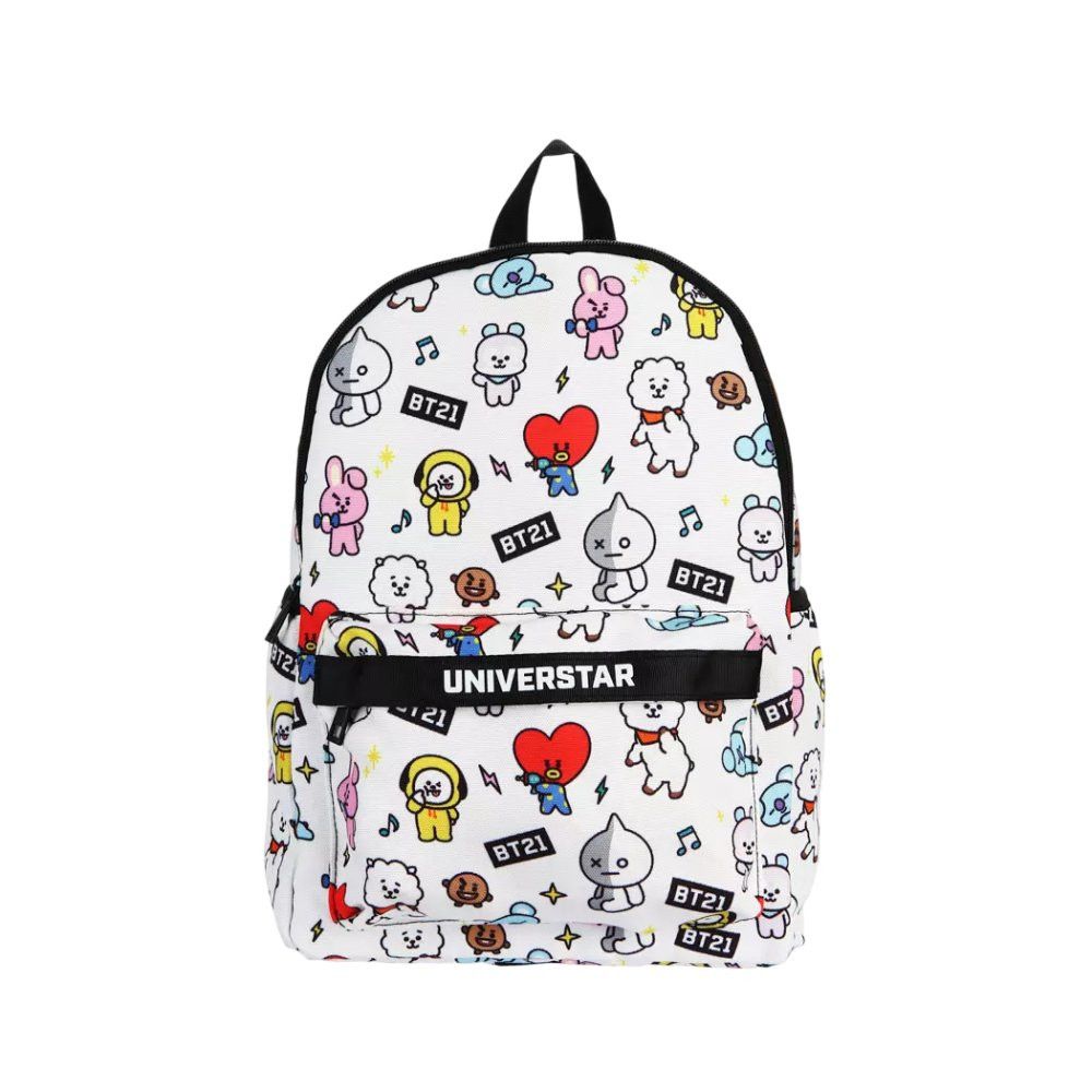 Mochila de Costa Escolar BT21 Branca Personagens Compartimentos Resistente 16 Litros - Imagem 4