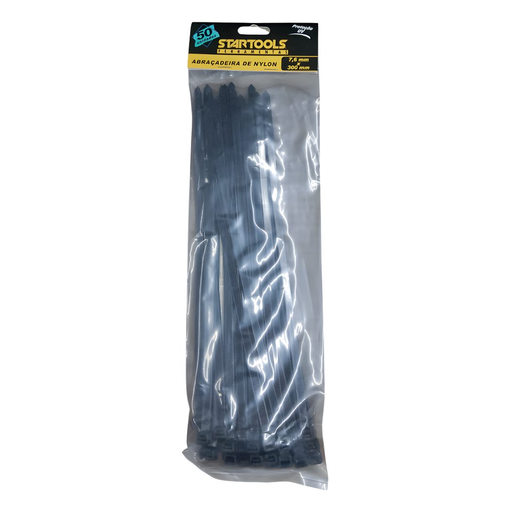 Abraçadeira de Nylon 30cm x 7,6mm 50 Unidades Preta Durable para Fixação e Organização - Imagem 2