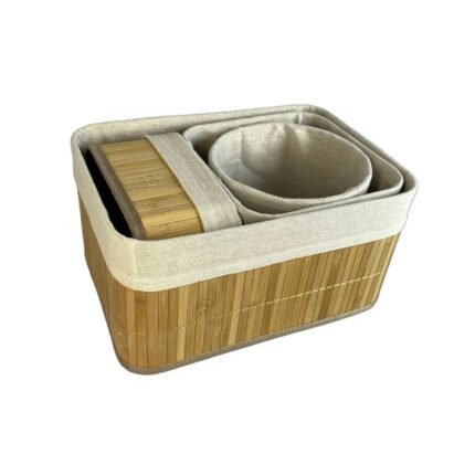Conjunto 4 Cestos Organizadores Multiuso em Bambu Natural Eco-Friendly Tamanho Médio