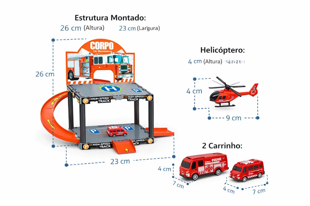 Estacionamento Bombeiros Infantil Pista Montar 13 Peças Carrinhos Helicóptero - Imagem 3