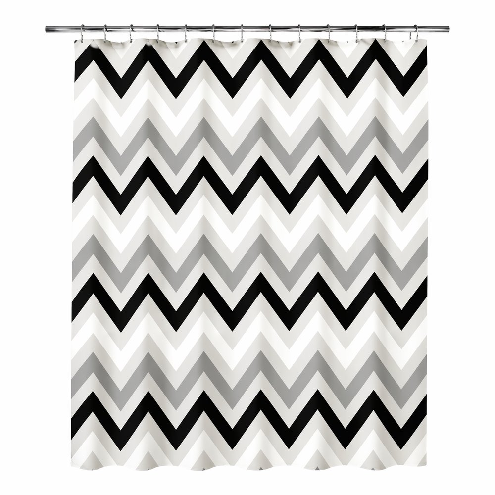 Cortina de Box Zig Zag Preto e Branco c/ gancho - Imagem 2