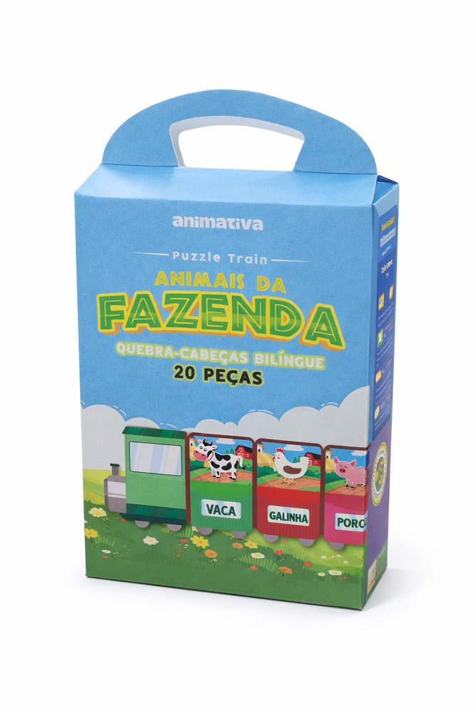 Quebra-Cabeça Bilíngue Animais da Fazenda 20 Peças - Imagem 3