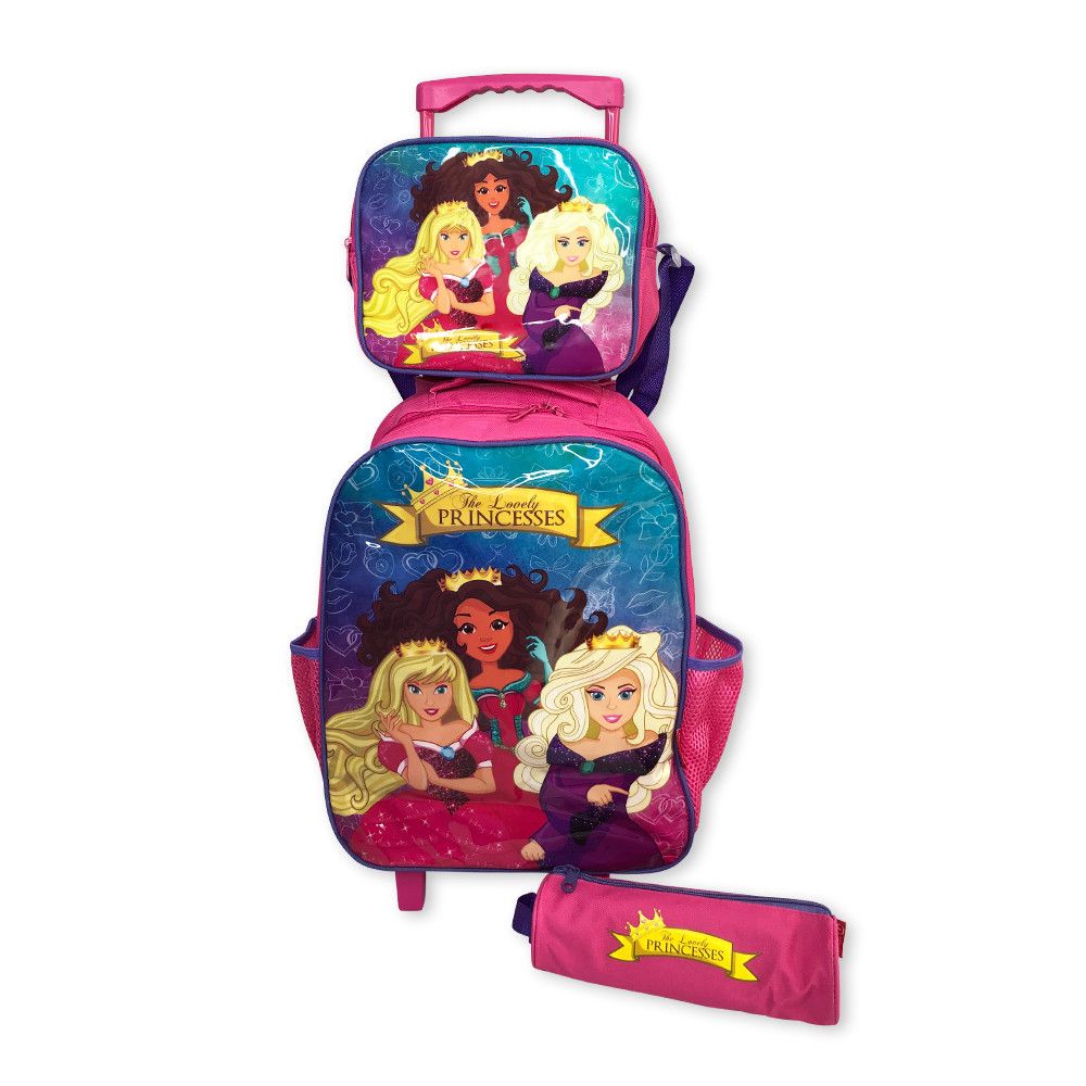 Kit Mochila Infantil Escolar 3 Peças Princesas Rosa Mochila + Lancheira + Estojo Resistente - Imagem 4