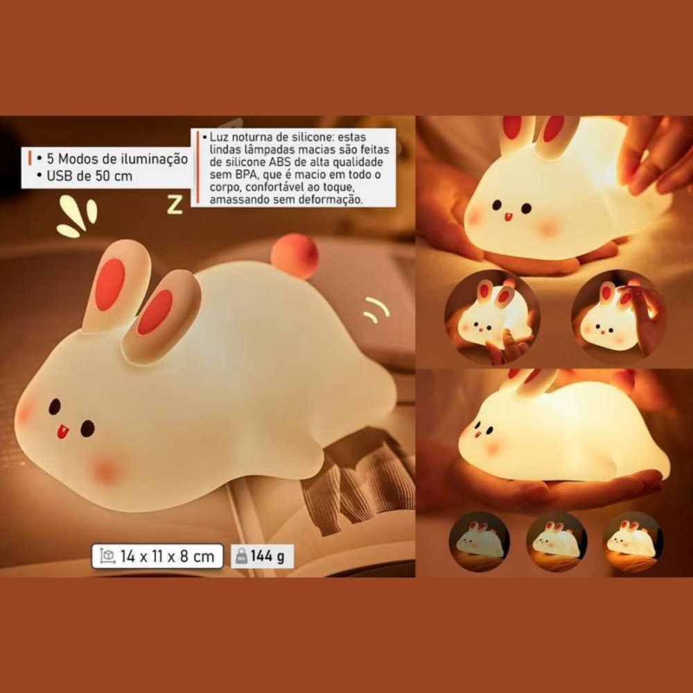Luminária de Coelhinho Branca LED Infantil Decoração Quarto Bivolt Amarela e Branca - Imagem 8