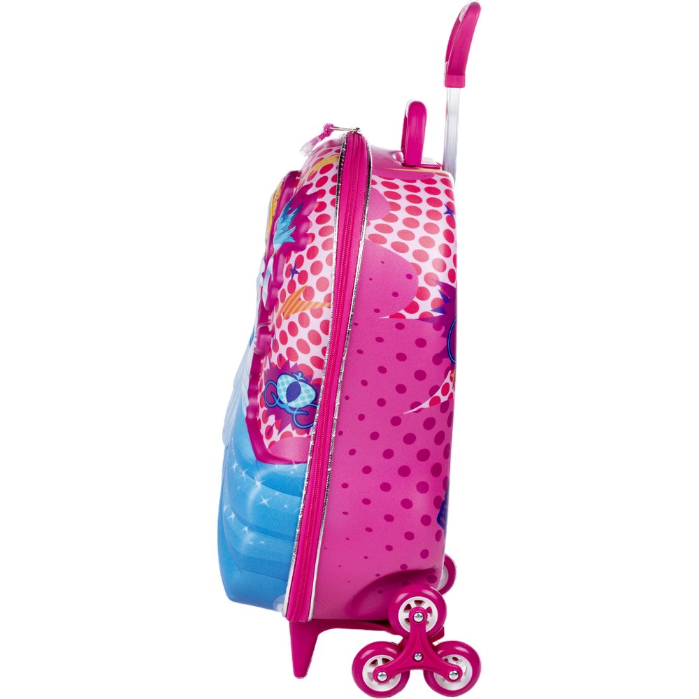 Mala Infantil Princesa Cinderela 3D com Rodinhas Rosa - Resistente, Leve, Tamanho Médio para Viagem - Imagem 2
