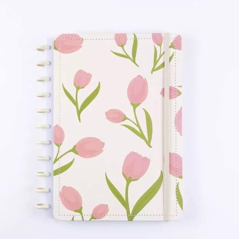 Caderno Tulipa Capa Dura Reposicionável Disco Floral Grande G - Imagem 2