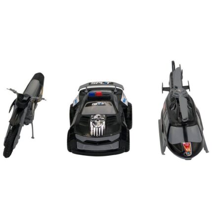 Triplo BS Kit Brinquedos Polícia Carro Moto Helicóptero Preto Infantil 3 Peças
