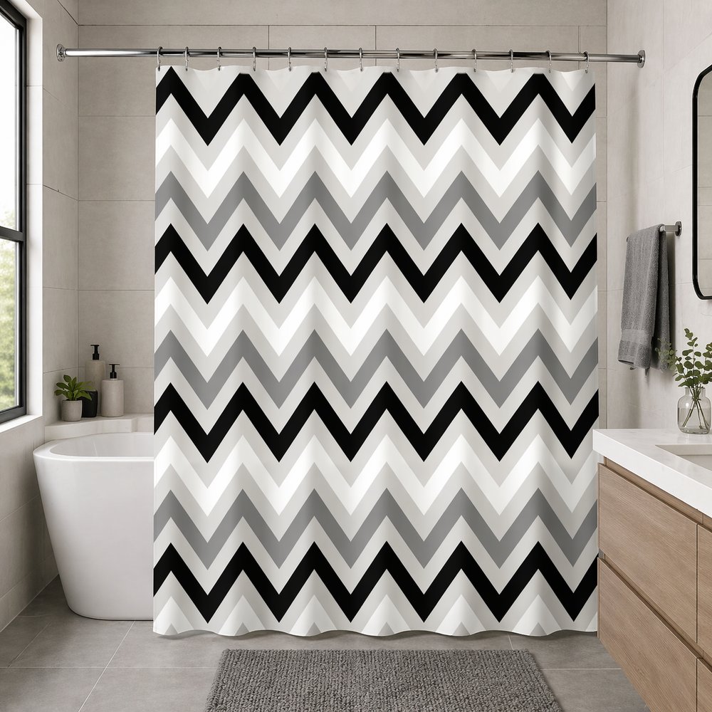 Cortina de Box Zig Zag Preto e Branco c/ gancho - Imagem 3