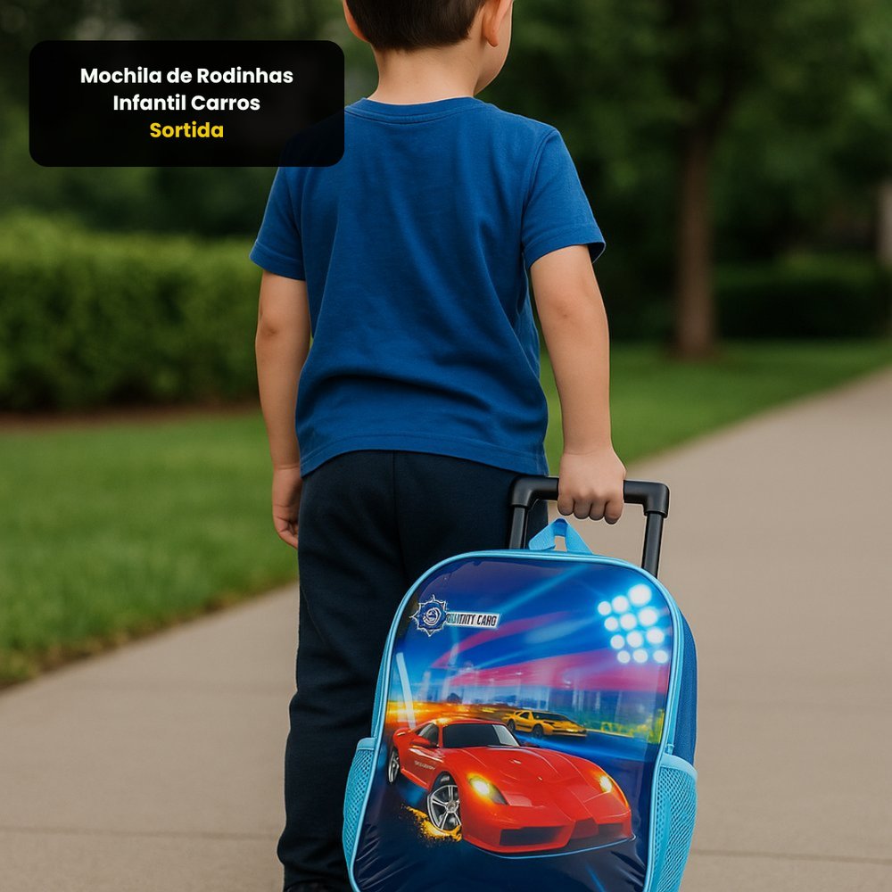 Mochila Infantil de Rodinhas Carros Sortida Resistente Escolar Masculina Grande - Imagem 6