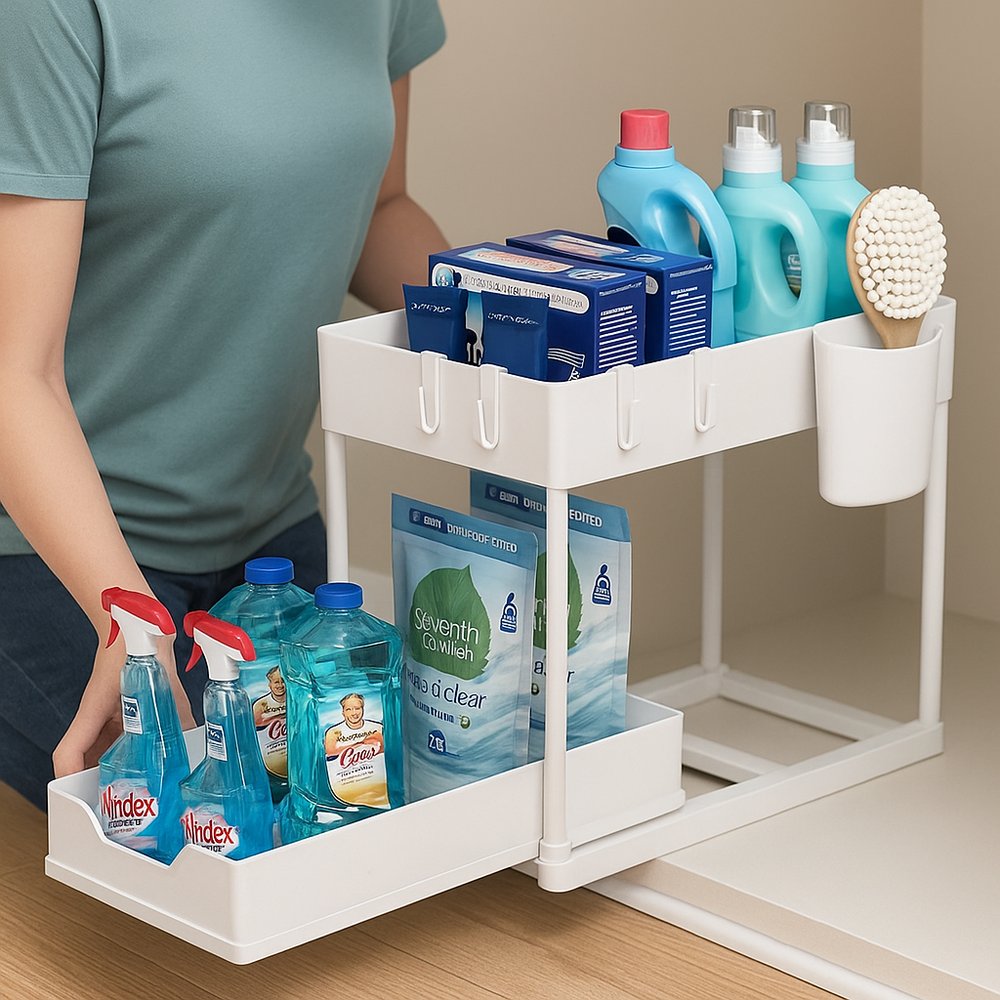 Organizador Multiuso 2 Níveis com Bandeja Corrediça Branca Plástico Resistente Espaçoso - Imagem 5
