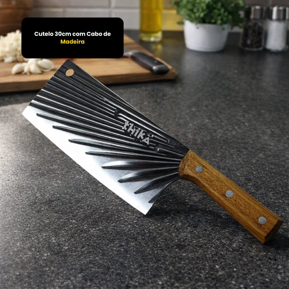 Cutelo Aço Inox 30cm Cabo de Madeira Resistente Faca Profissional Corte Pesado - Imagem 4
