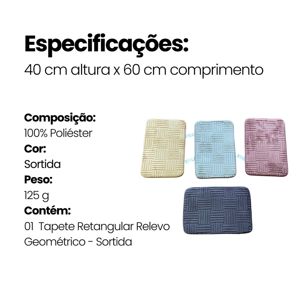 Tapete Retangular Relevo Geométrico Sortido 1,40x2,00m Antiderrapante para Sala Quarto - Imagem 3