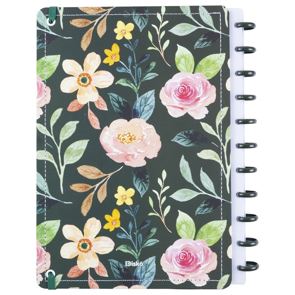 Caderno Disko Garden Grande G Capa Dura Disco Reposicionável Floral - Imagem 2