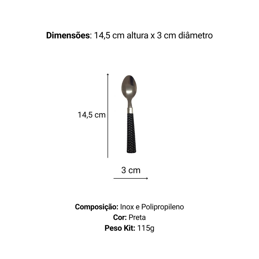 Kit 6 Colher de Sobremesa Inox Linha Gramado Preto Cabo Anatômico Alta Durabilidade - Imagem 4