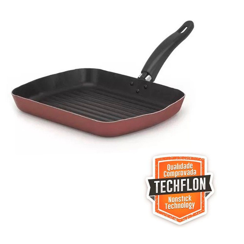 Frigideira Antiaderente Bifeteira Grill 28cm Alumínio Techflon Nacional Resistente - Imagem 3