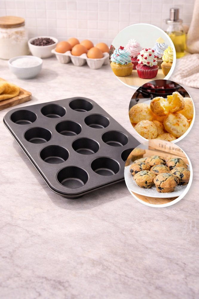 Forma para Cupcake e Pão de Queijo 12 Cavidades - Aço Carbono - Imagem 2