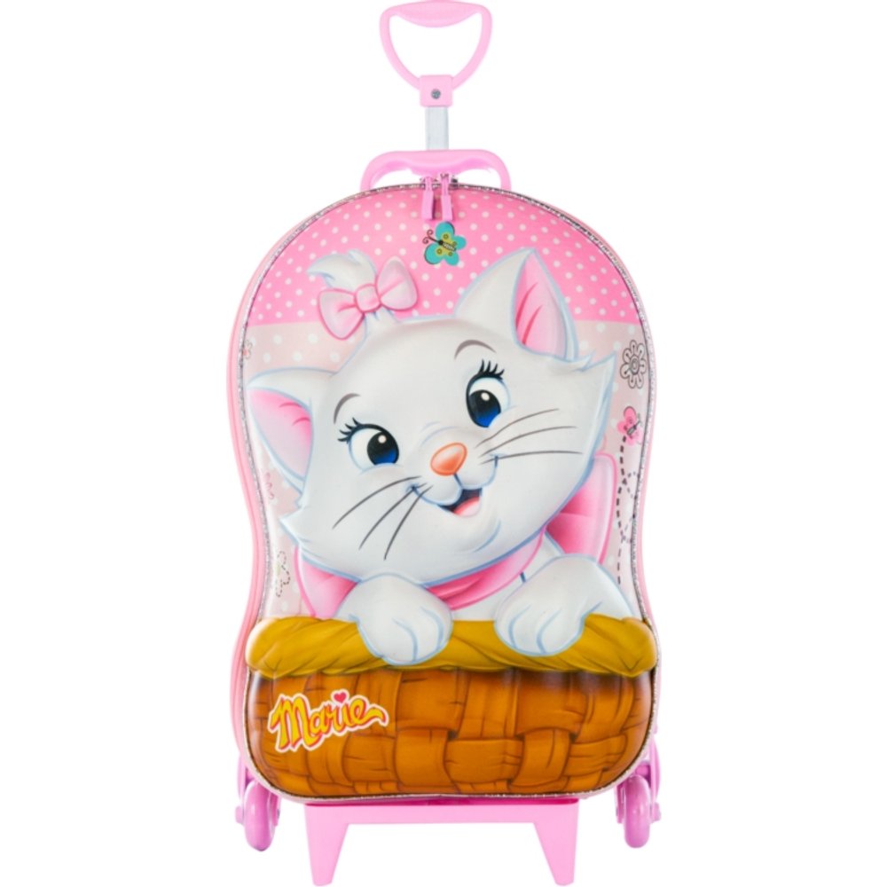 Mala Infantil Gatinha Marie 3D Rosa com Rodinhas Resistente para Viagem Escolar - Imagem 2