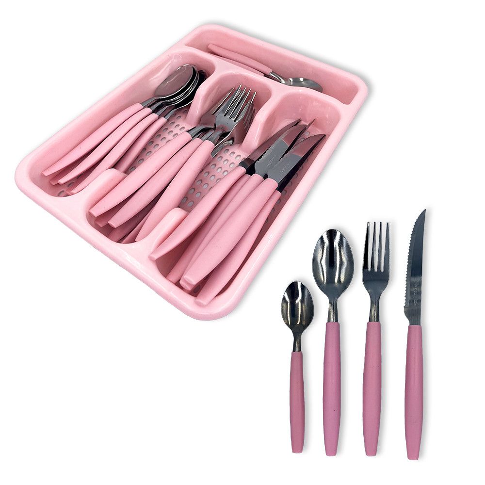 Jogo de Talheres Faqueiro Aço Inox 24 Peças com Gaveteiro Organizadora Cor Rosa - Imagem 4