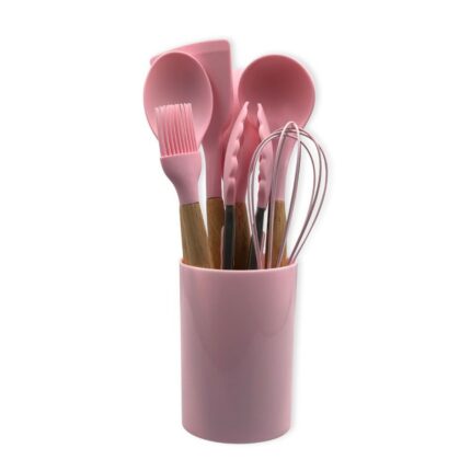 Conjunto de Utensílios de Silicone 8 Peças Rosa Resistente Cozinha Antiaderente