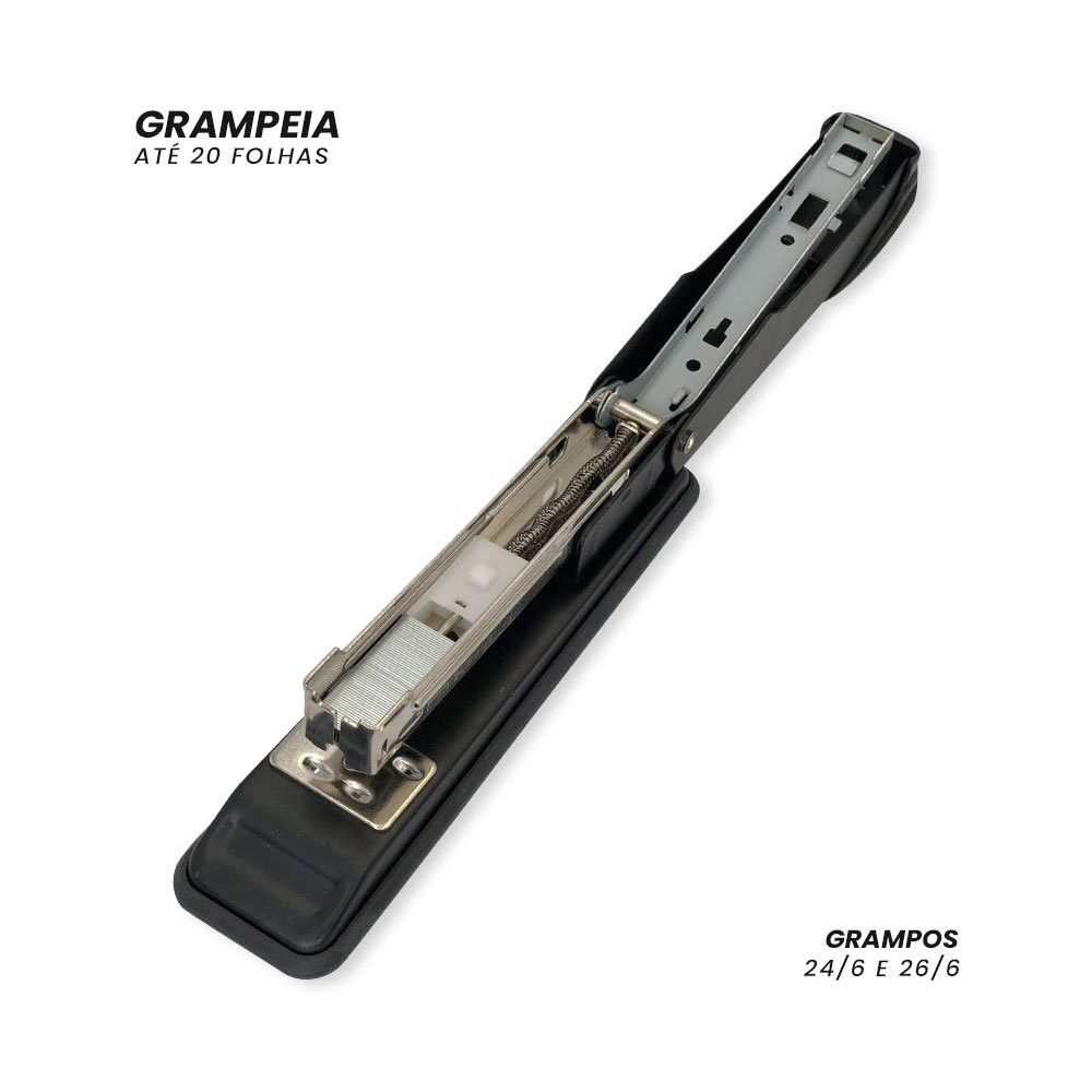 Grampeador de Aço 13cm para Escritório e Escola Capacidade 20 Folhas Ergonômico Azul - Imagem 2