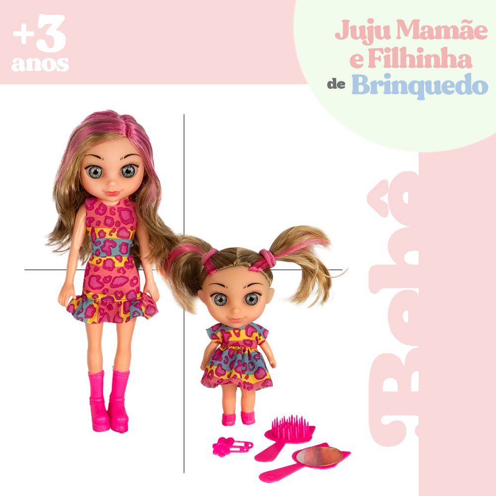 Boneca Juju Mommy Mamãe e Filhinha com Acessórios - Brinquedo Infantil com Roupas e Itens Decorativos - Imagem 5