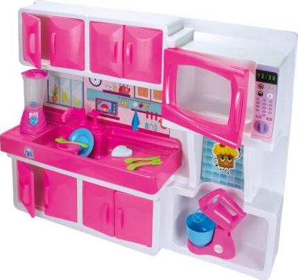 Cozinha Infantil com Pia e Armário Rosa MDF Compacta 70 cm brinquedo educativo para crianças