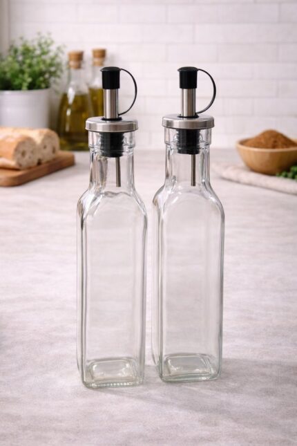 Conjunto 2 Porta Azeite e Vinagre Quadrado Vidro 250ml
